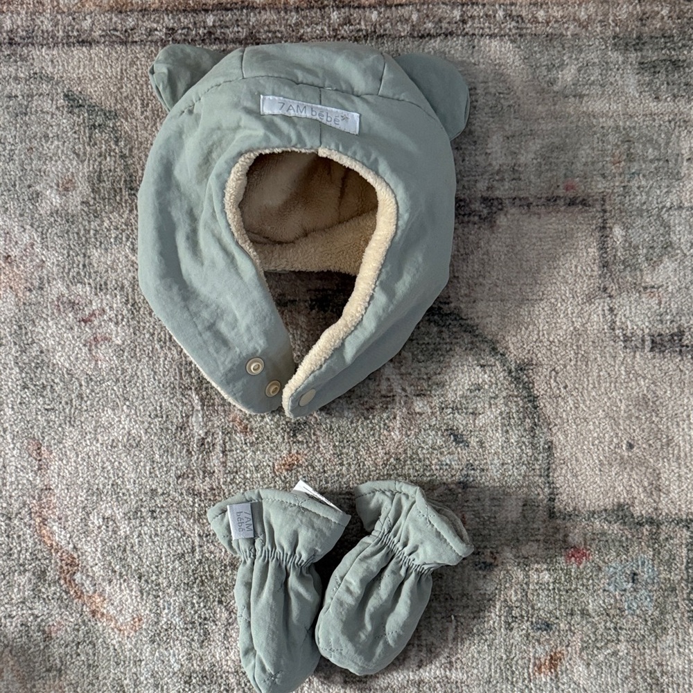 7 AM enfant mirage blue hat, and mittens